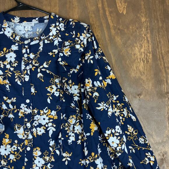 J Crew Womens Blouse Blue Multicolored Floral Ruffle Button Down Long Sleeve M - Picture 5 of 12